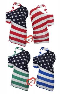 Womens Ladies American USA Flag Star and Stripe One Shoulder 