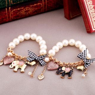 SWEET Antique Classic Lovely Bracelets Bow Heart Elephant Pearl Beaded 