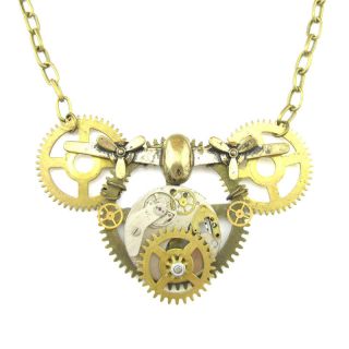 STEAMPUNK ANTIQUED JEWELRY NECKLACE PENDANT 2.2*3.2 GEARS PLANE 