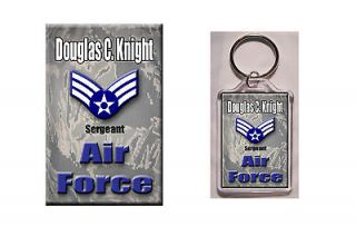 Personalized Military Magnet Key Chain Combo with Name Rank and Rank 