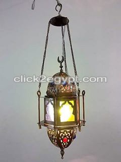 Vintage Reproduction Hexagonal Islamic Hanging Lamp / Lantern