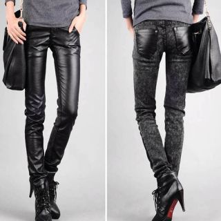 Hot Lady Low Waist Faux Leather Jeans Tight PU&Leggings Pencil Denim 