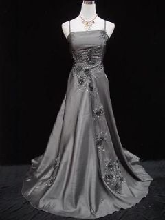 Cherlone Satin Grey Lace Sparkle Prom Ball Gown Wedding/Evening Dress 