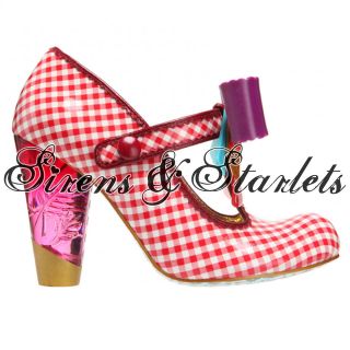 IRREGULAR CHOICE LOVE YOU PINK GINGHAM ROCKABILLY BOW VINTAGE MARY 