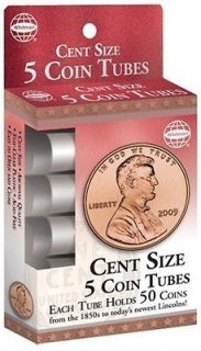 Cent / Penny   5 Round Plastic Coin Tubes w. Screw Lid by Whitman 