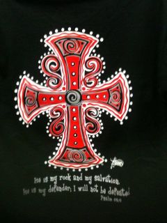 Brushfire Designs ~ BLACK RED Tee Shirt ~ HE IS MY ROCK AND MY 