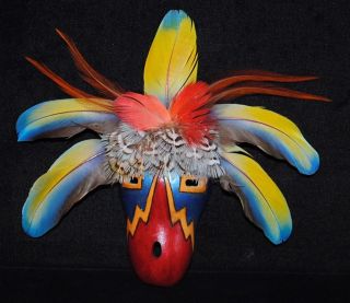   Gourd Mask with Macaw & Peacock Feathers by Lumbee Artist D.R. Nance