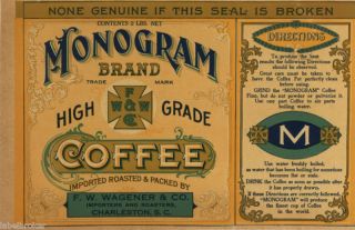 TIN CAN LABEL VINTAGE COFFEE CHARLESTON SC ADVERTISING 1920 GENERAL 