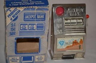 Vintage RENO Mechanical JACKPOT BANK, Casino Slot Machine Savings Bank 