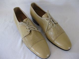 PADRINO Men Shoe VINTAGE Sz 9 Leather Classic Oxford Taupe stack Heel 