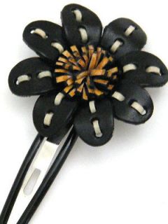 leather zinnia flower hair clip bow holder aaa1 black