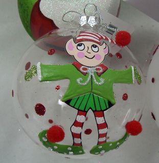 ELF Lisa Frost GLASS BALL Hand Painted Christmas Ball Ornament NEW IN 