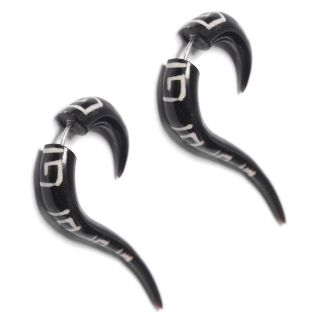 Natural aztec tribal tattoo horn bone earrings single pair by 