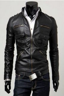 New Men Qualit Slim Fit Pu Leather Jackets Coats Black, Brown,Dark 