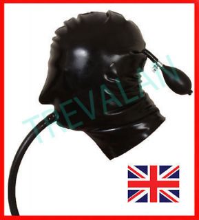 black premier latex rubber inflatable hood w gag m l