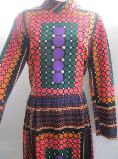 VTG Julie Miller Maxi Dress Sz Small Mod Op Art Hippie Polka Dots 