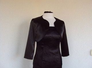 Wedding Black Satin Bolero Shrug Jacket Stole 3/4 Length Sleeve UK 