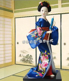 Oriental Embroidery Doll Japanese geisha Blue dolls statue XH111