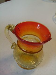 small 3 3 4 amberina crackle glass pitcher with handle
