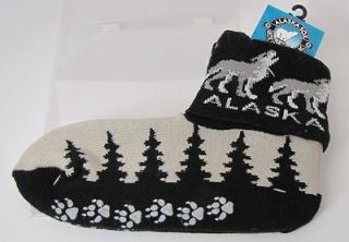 New Howling Wolf Wolves Slipper Socks w/ Paw Rubber Grippers Adult