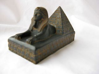 Egyptian Resin Sphinx Hieroglyphic Pyramid 2.5 Black Brown Statue 