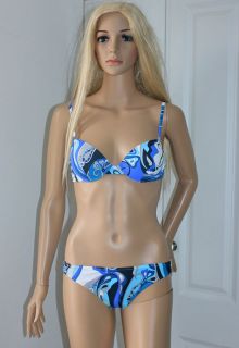 emilio pucci blue bold print two piece bikini suit sz 42