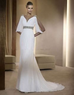 Elegant White Long sleeve Beaded Chiffon Wedding dress Formal gown 