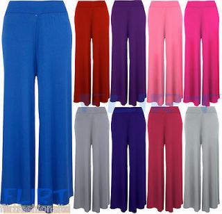 Womens Palazzo Flared Pants Ladies Wide Leg Stretch Jersey Trousers 8 