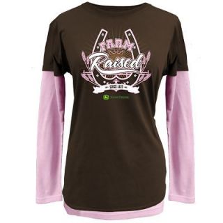 Ladies John Deere Thermal Longsleeve Shirt with Horseshoe (Brown/Pink 