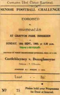 Senior Football GAA Challenge   September 18th 1960, Inniskeen 