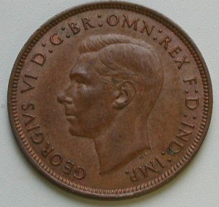 UK (Great Britain) 1940 PENNY King George VI Large Copper Coin with 