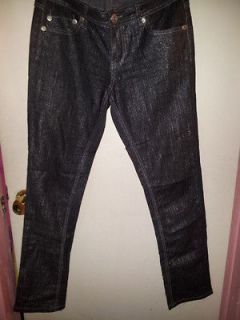 Ladies Black & Gray Silver Striped Stretch Straight leg Jeans sz.7