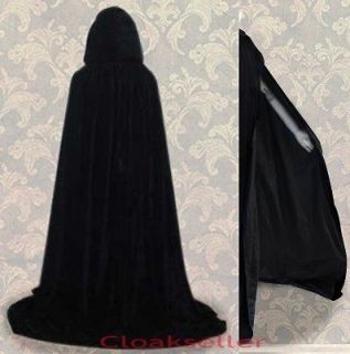 New Stock MEDIEVAL Black Hooded Cloak Coat velvet Cape Shawl 