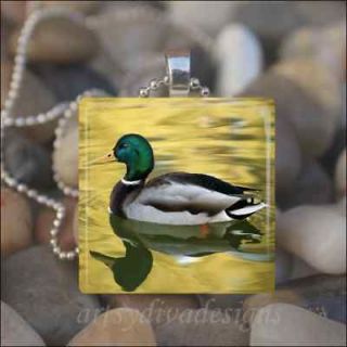 mallard duck bird glass tile pendant necklace keychain more options
