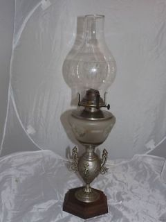 Antique Oil Lamp Cast Iron Base Nickel Frosted Glass Star Font Lomax 