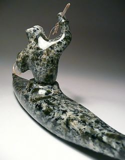 Man and a KAYAK by Jerry Ell Inuit sculpture eskimo carving soapstone 