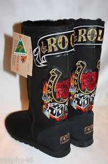 NEW NWT KOOLABURRA Tall Black Suede Rock and Roll Embroidered Boots 