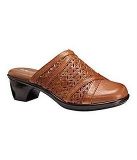 Michelle D Fran Dark Amber Ladies Perforated Leather Slip On Clogs