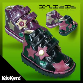 KICKERS ORIGINAL BOOTS VELCRO STRAP PATENT LEATHER STAR GIRLS TODDLERS 