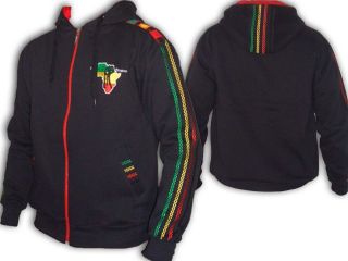 Jacket Jumper HOODIE Thick Rasta Africa Power Embroidered Black UK