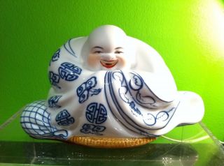 New Happy Buddha White Hand Painted Porcelain Lamp Chinese/Japan 