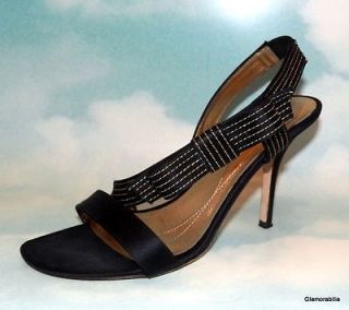 Elegant KATE SPADE Black Satin Evening Shoes, Side Bow, Gold Stitching 