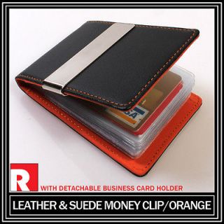   & Suede MONEY CLIP Wallet with ID Name Business Card Holder case