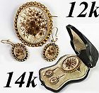   Victorian 14k Gold 3pc Parure, Hair Art Mourning Jewelry, Domed Box