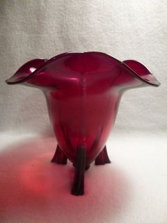 Large Art Deco New Martinsville Ruby Glass Flared Rocket Vase 7 1/2 in 