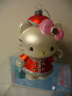 Hello Kitty Pink Bow Santa Outfit Glass Ornament Christmas New 