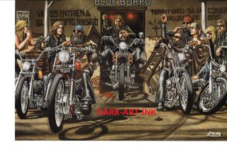 David Mann Art Blue Burro Print Easyriders Harley Davidson Bar Saloon 
