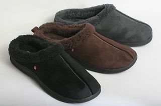 New Mens Soft Faux Suede, Fleece Lined Clog Slippers, Black, Grey 