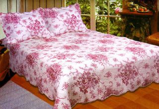 French Country Red King or Queen Quilt Set with 2 Shams 100% Cotton 