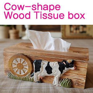 VINTAGE cow shape wood tissue box / tissue cover / case / hand made